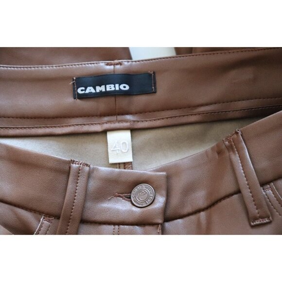 Cambio Women's Size 40 US10 Camel Brown Ray Pants Slim Faux 5 Pckt Trousers $430 - Picture 6 of 9